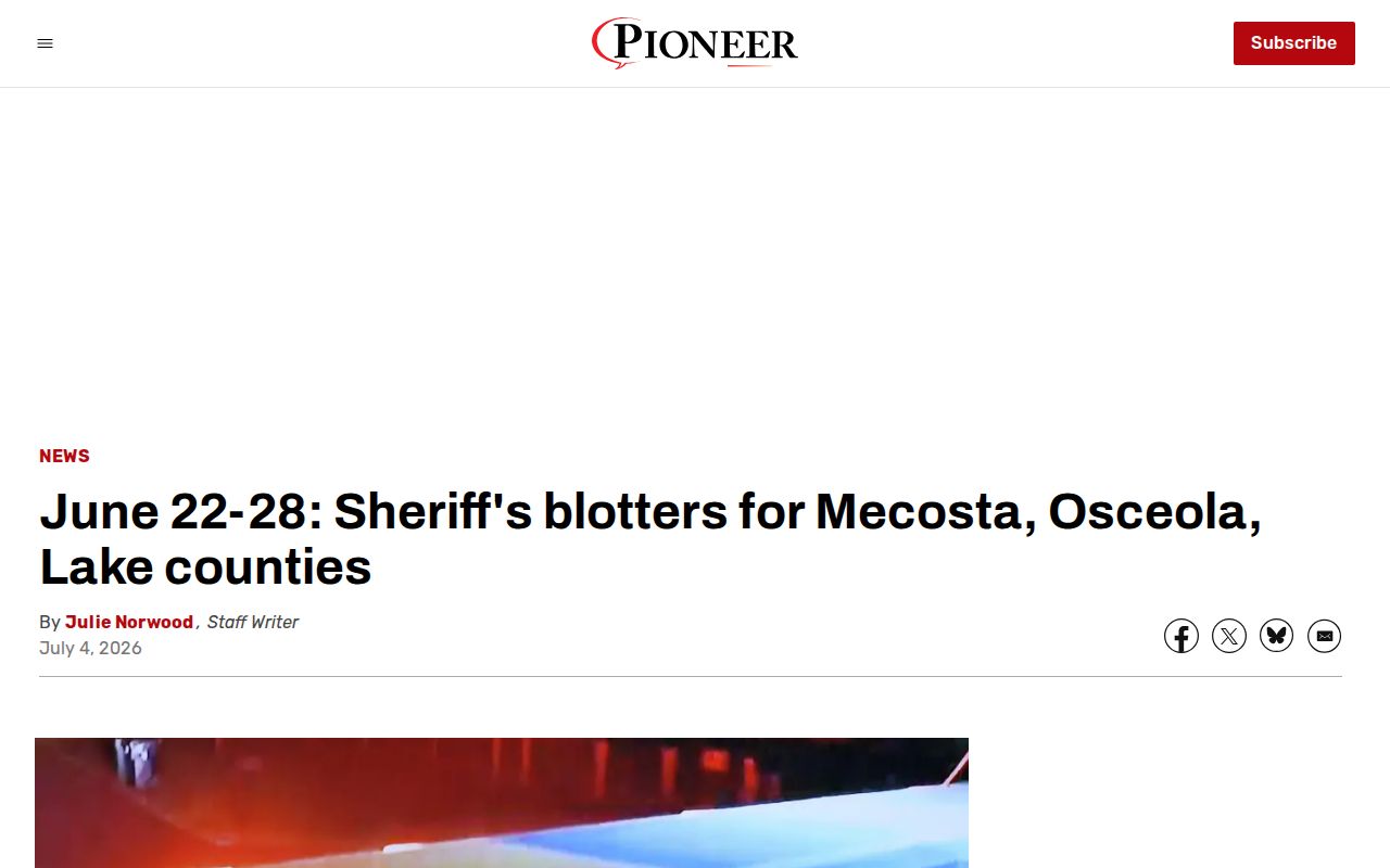 Osceola County arrest blotter article from Big Rapids News