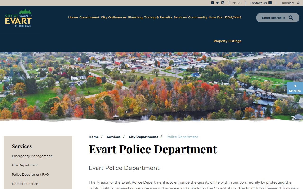 Captured City of Evart public-safety webpage