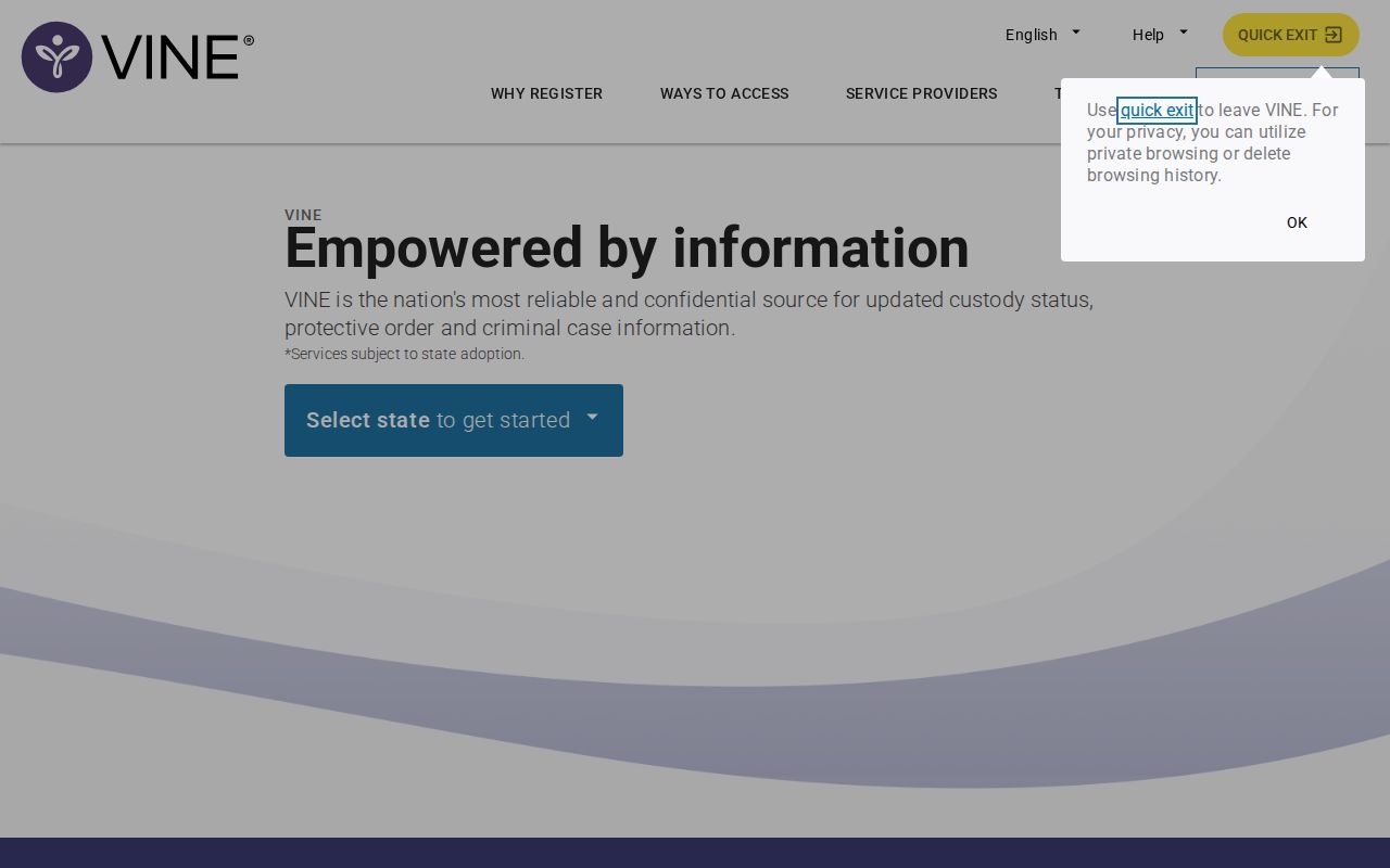 VINELink registration page for custody alerts